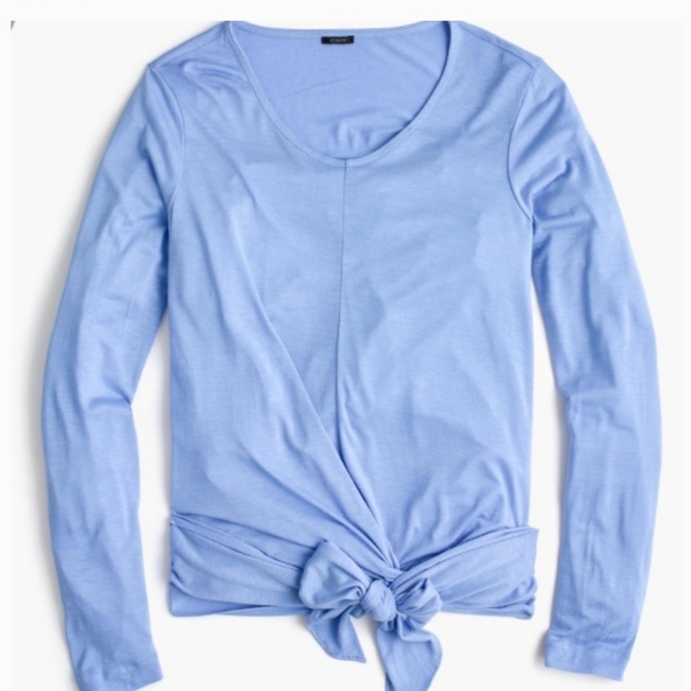 J Crew L long sleeve blue wrap blouse